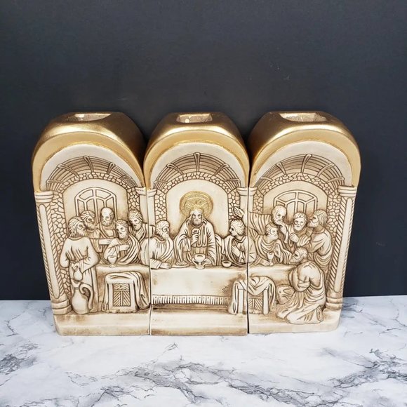 Last Supper Angels Two Sided Candle Holders Vintage - Picture 10 of 10